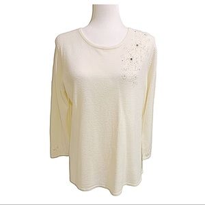 Covington Sweater Ivory Vintage Shoulder Sequins Design Pullover Sweater Size L